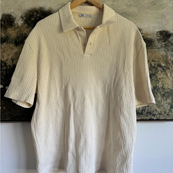 Zara Men's Off-White Polo Shirt - Picture 1 of 2